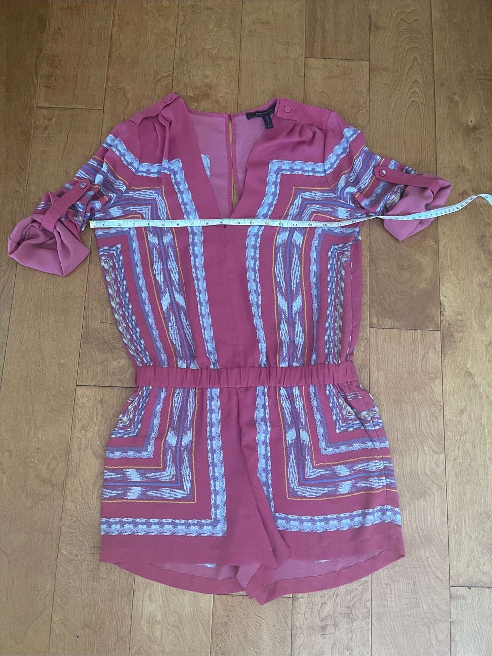 BCBG Women's Pink Patterned V-Neck Romper